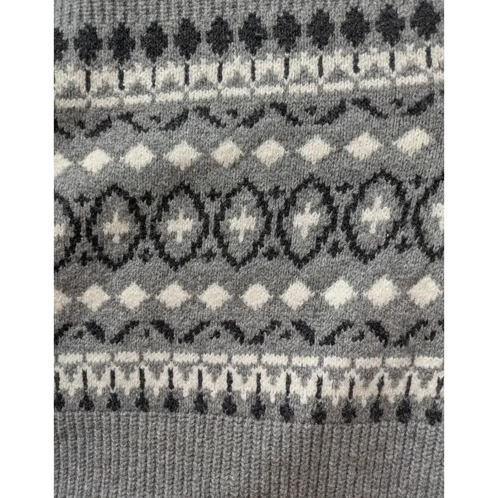 Ann Taylor LOFT Gray Soft Knitted Cropped Fair Isle Polo Sweater Sz M